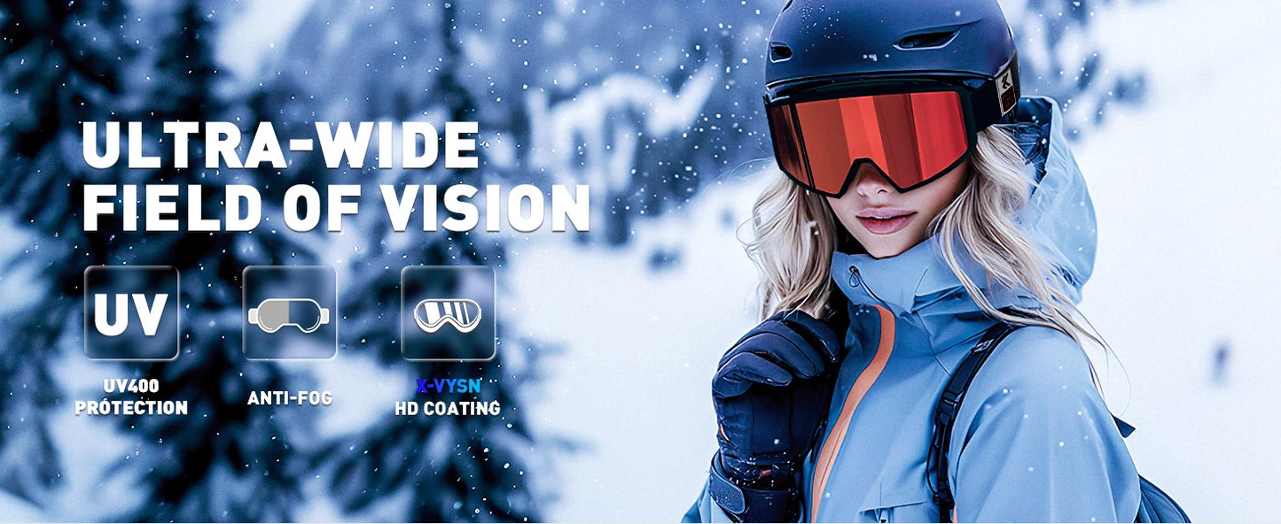 KAPVOE OTG Ski Goggles UV400 Magnetic Attraction Anti-Fog Skiing Goggles Men Snowboard Glasses Women Outdoor Snow Sunglasses