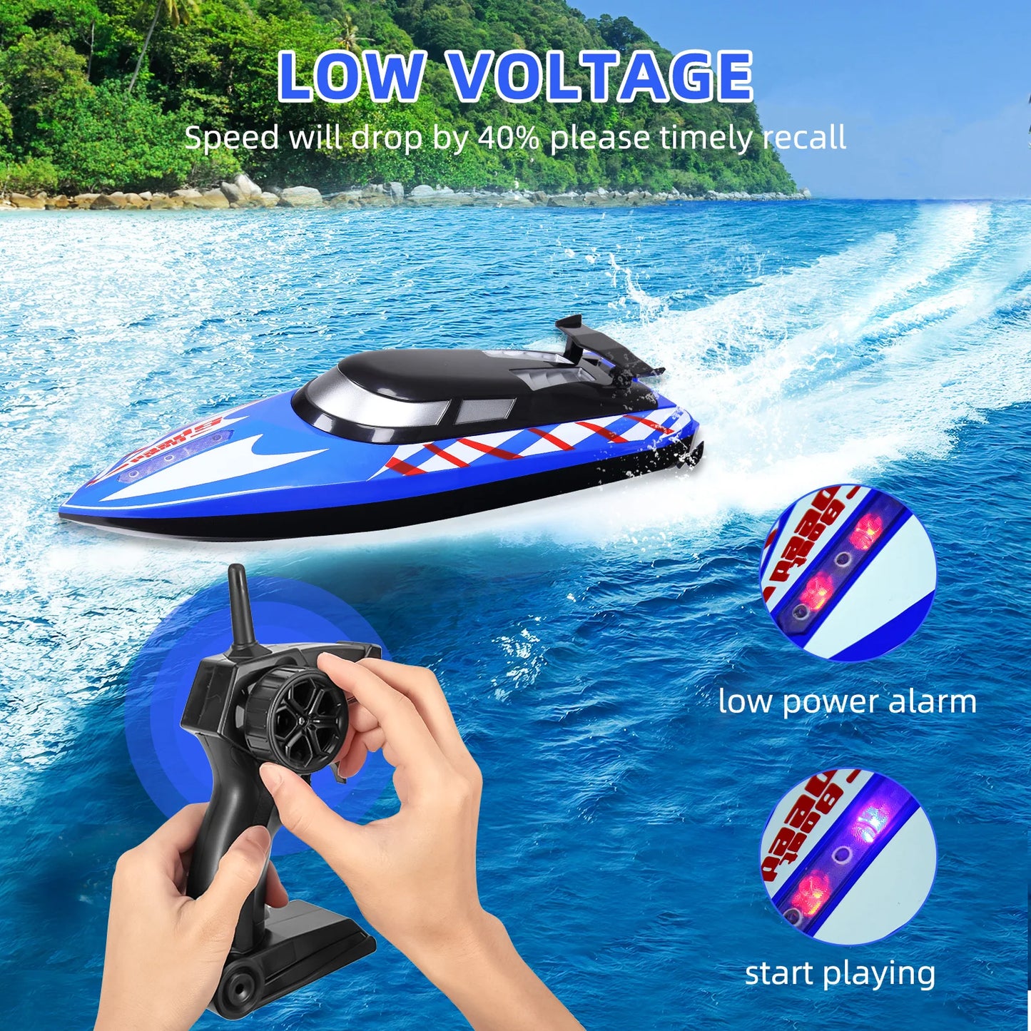 2Pack RC Boat,20+/10+MPH RC Boats with LED Light 2.4G High Speed Remote Control Boats, for Pools and Lakes,4 Rechargeable Batter