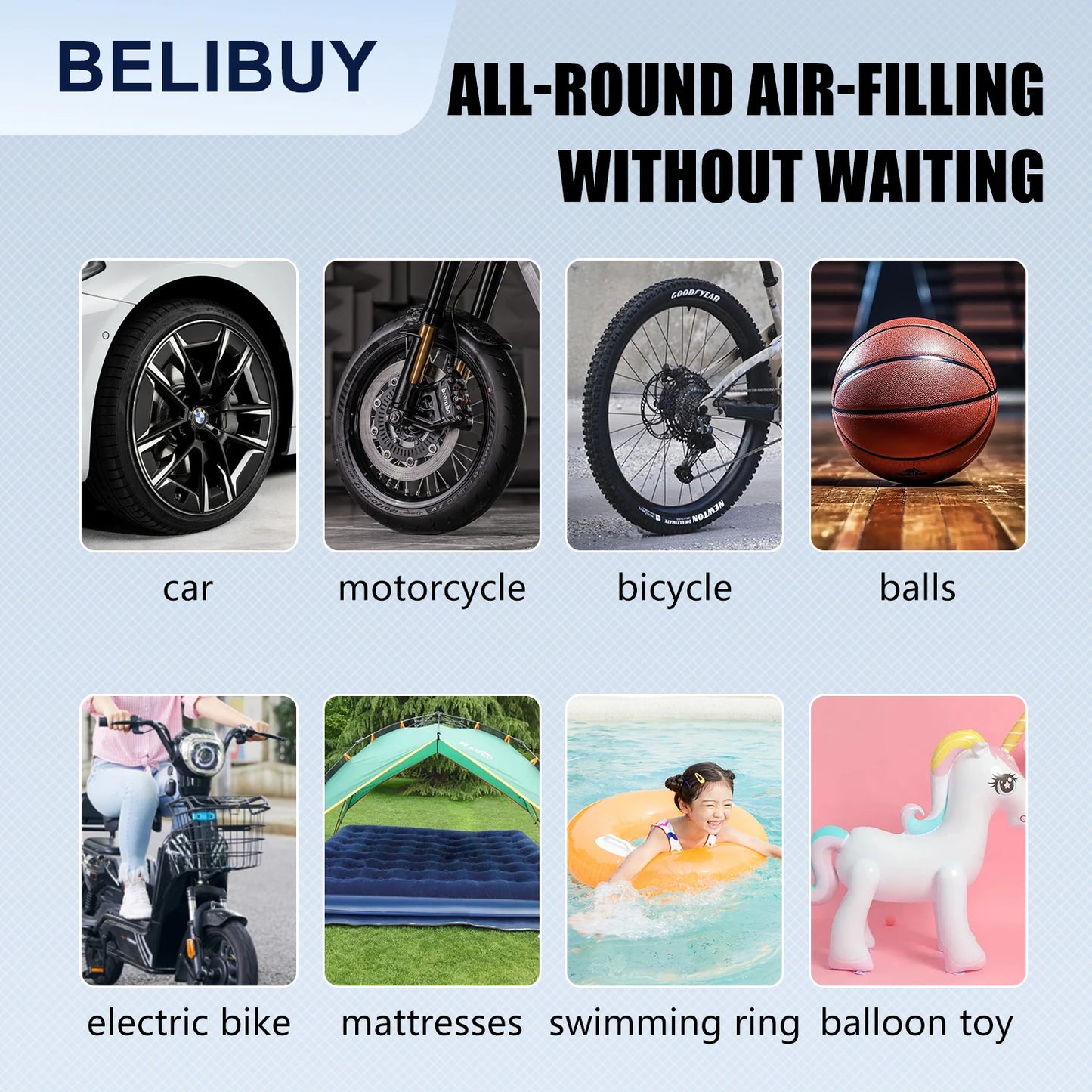 BELIBUY Portable Tire Inflator Car Tire Inflator Tire Inflator Pump With Digital Display Electric Inflator Mini Bicycle Air Pump