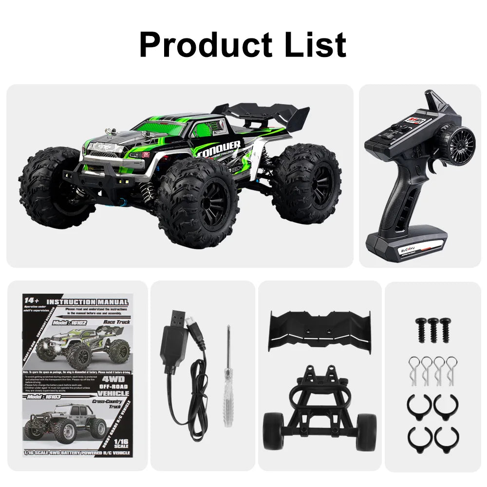 16102 1:16 Rc Car With Led Light 4WD 50km/h Off-road Vehicle High Speed Drift Car For Kid Vs Wltoys Boys Kids Birthday Gifts