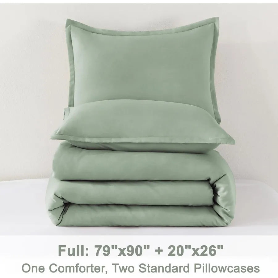 Lightweight Sage Green Full Size Bed Set with 3 Pieces Soft AllSeason Down Alternative Quilt Blanket for Cozy Bedroom Comfort I