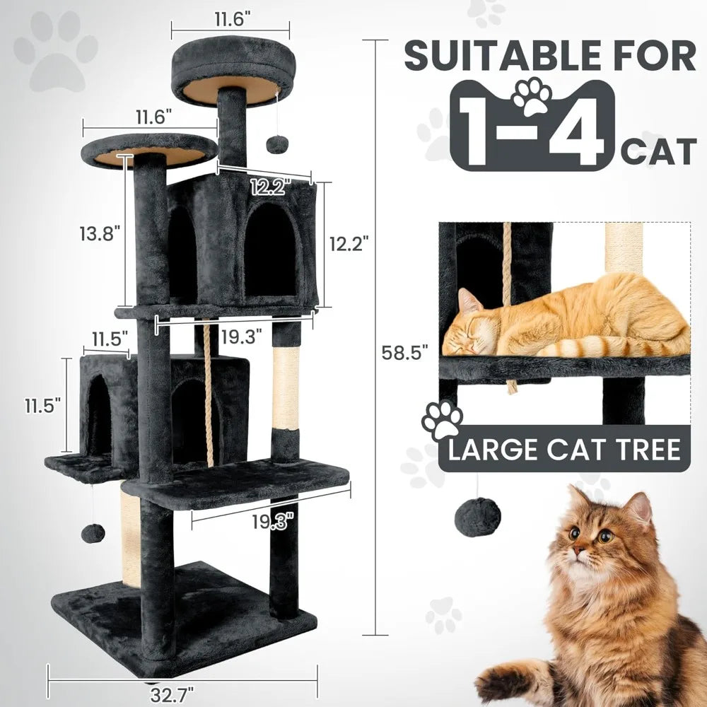 Cat Tree Tower Condo for Indoor Cats, Soft Plush Multi-Level Climbing Tree Cat House with 1 360° Rotating Cat Cave