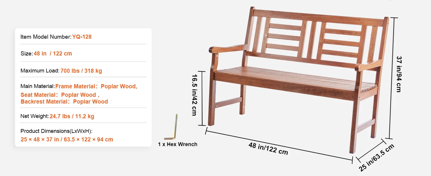 SucceBuy Outdoor Bench Wooden Metal Garden Bench for Outdoors 480 lbs Load Capacity Bench Outdoor Garden Park Bench