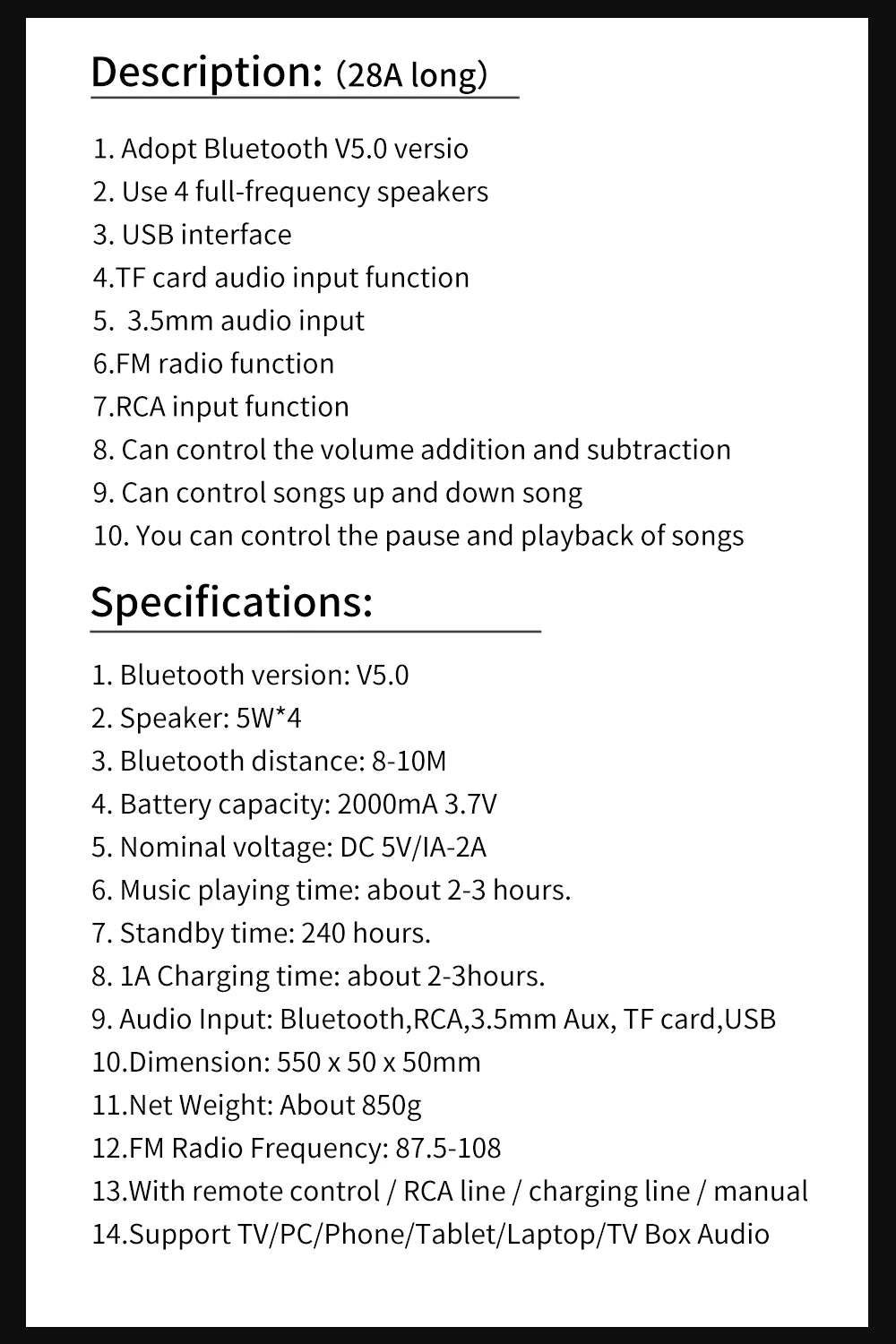 Home Theater Sound System Bluetooth Speaker Computer Speakers  TV Soundbar Box Subwoofer Radio Music Center Boom Box Colum
