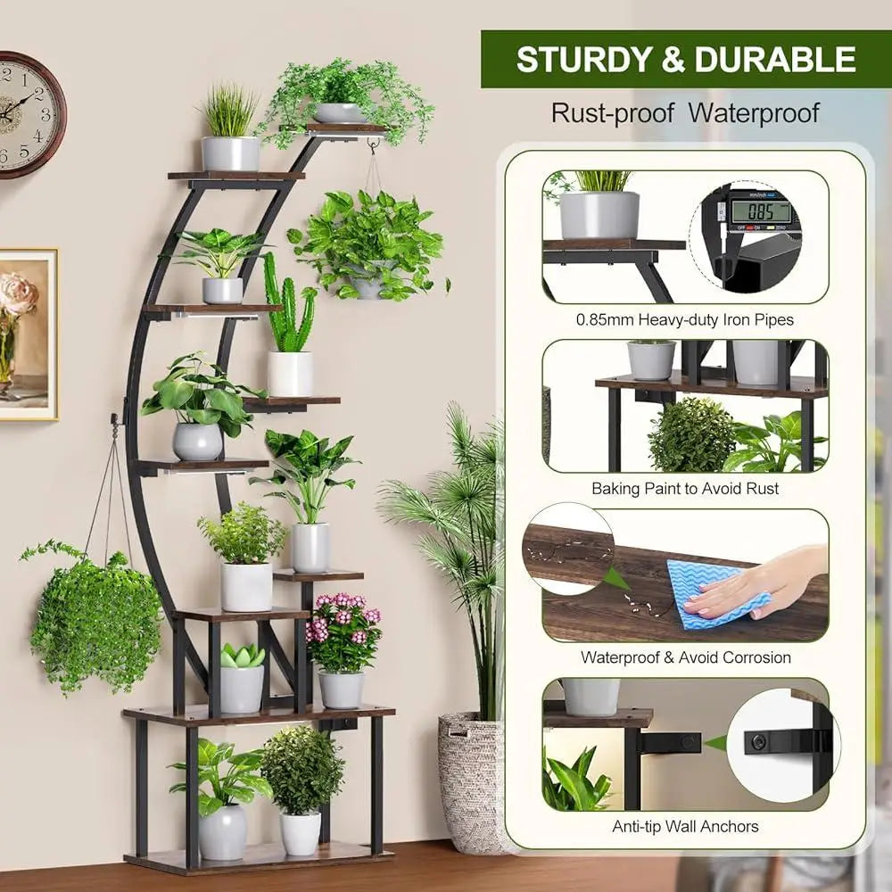 Indoor Plant Stand with Grow Lights 9 Tier Metal Shelf Flower Pots and Home Decor Display