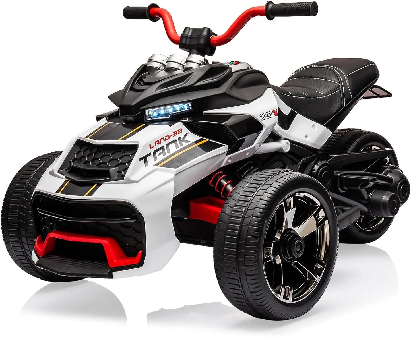 12V Kids Ride On ATV, Motorcycle, 3 Wheeler Electric Vehicle Led Lights, Treaded Tires, Music Toy Car for Kids 3-8 Years