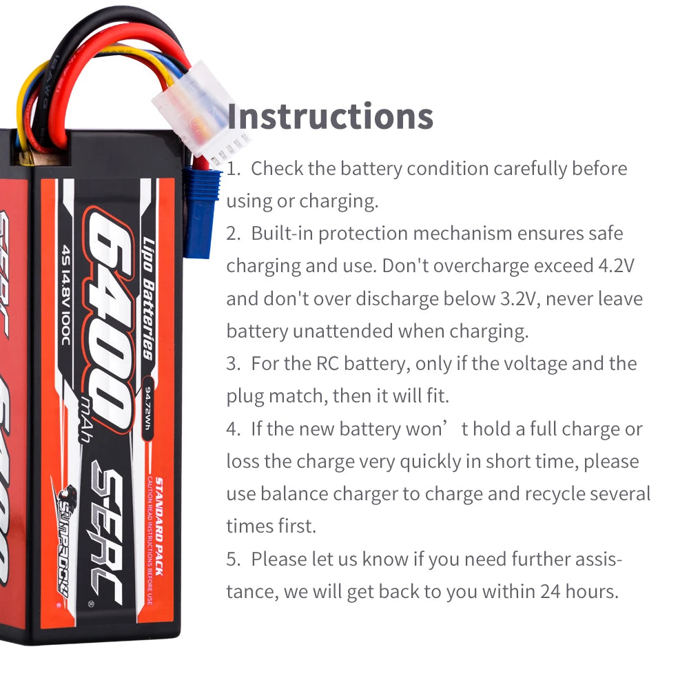 SUNPADOW 2S 3S 4S Lipo Battery for 6400mAh 7.4V 11.1 EC5 Plug 100C for RC Car Plane DJI Truck Tank Buggy Racing Boat Models 2pcs