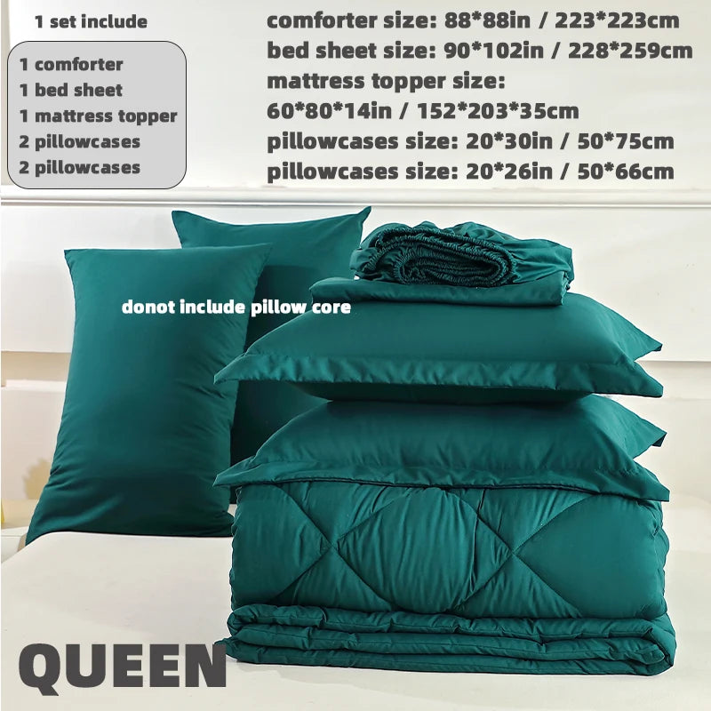 Bedding Set Reversible Solid Comforter All Seasons Double Brushed Microfiber 7 Piece Queen Cover Combo 5 Piece Twin Duvet