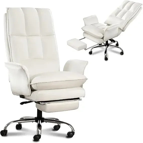 Modern Home Office Desk Chair with Wheels and Retractable Footrest, Adjustable Backrest Velvet High Back Office Chair