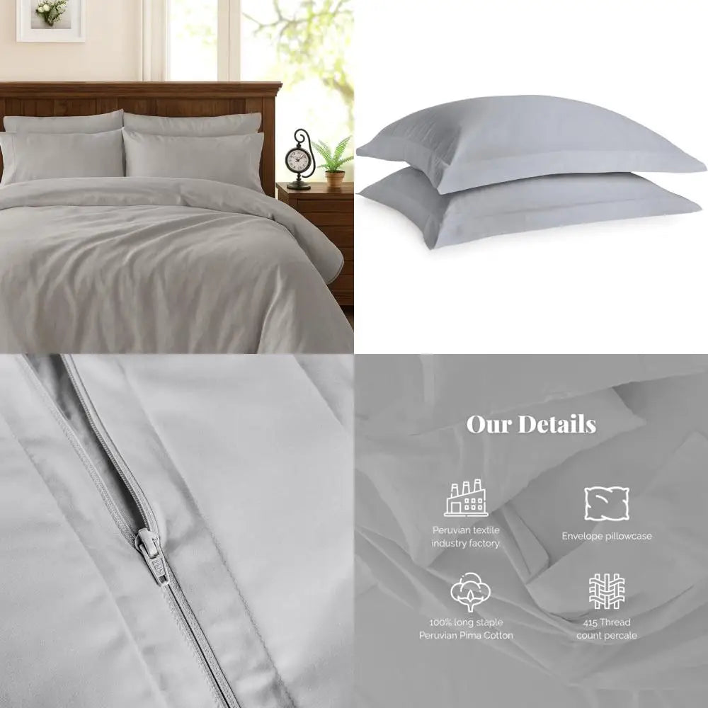 Peruvian Pima Cotton 415 Thread Count Percale Duvet Cover Set - Full/Queen, 100% Pima Cotton, 3-Piece (1 Duvet Cover, 2 Pillowca