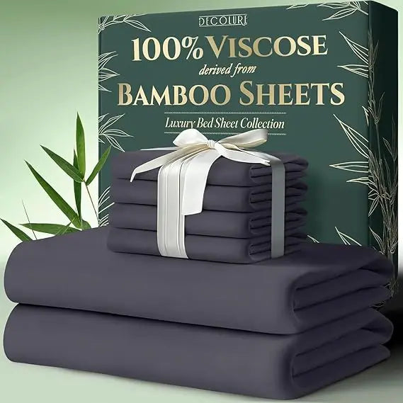 DECOLURE 100% Viscose Derived from Bamboo Sheets King Size 6pcs - Ultra Soft & Luxuriously Cooling, 17 Deep Pocket, Double Stitc