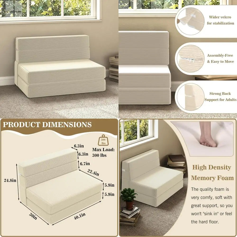 Memory Foam Sofa Bed, Convertible Futon Couch with Back Support, Foldable Floor Mattress Sleeper Chair for Living Room