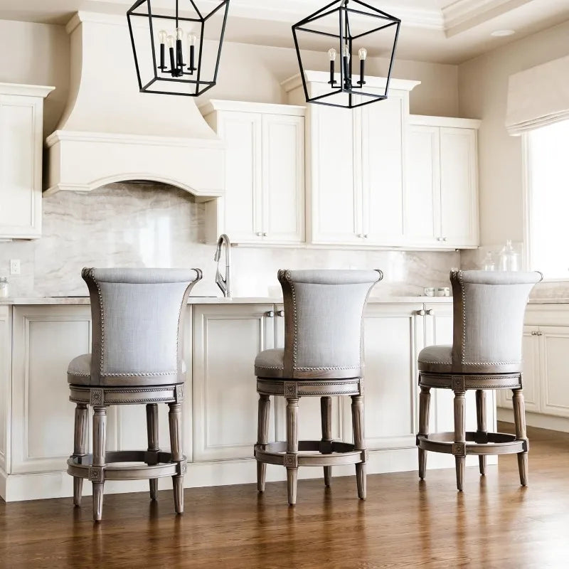 Garden  POPULAR Counter Stool 26 Inches Swivel Stool with Footrest ,Grey Solid Wood Frame & Grey Fabric Upholstery Perfect for K