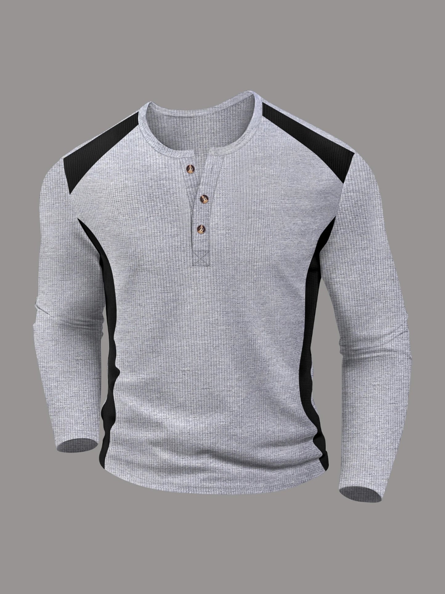 Men s Casual  Fit Long Sleeve Henley T-Shirt Button Up Contrast Color Tops Spring Autumn Fashion Pullover Shirt