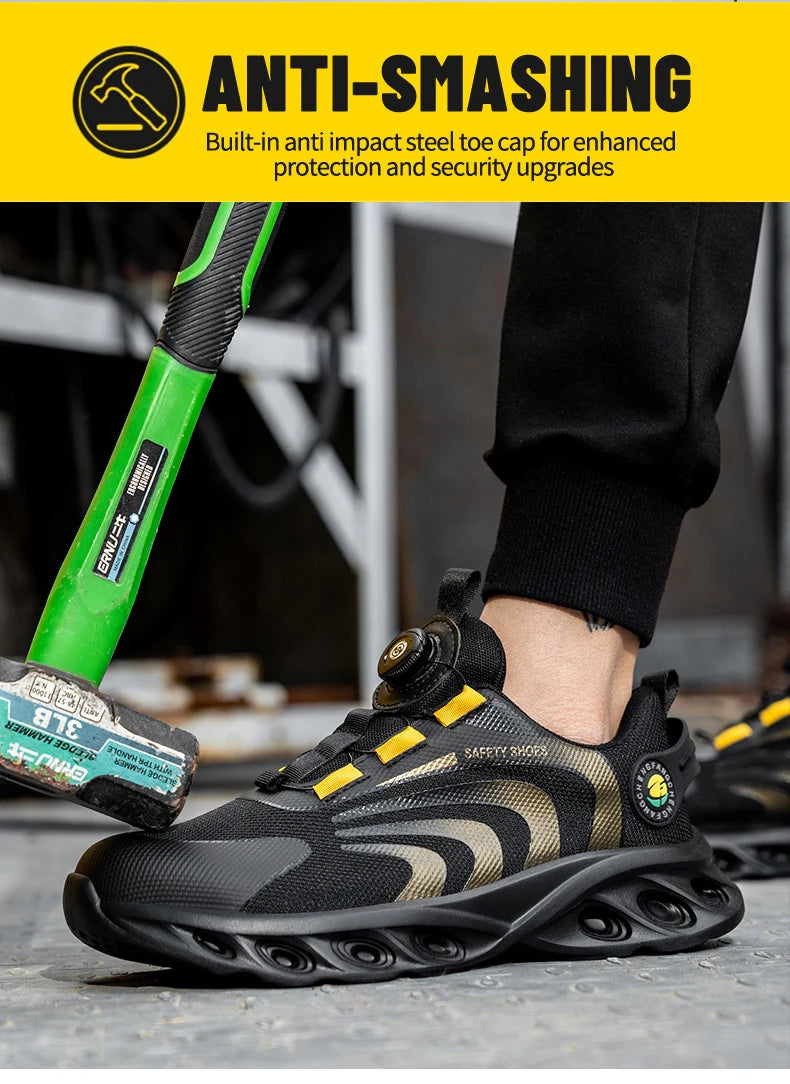 Lace-free, breathable, lightweight and comfortable anti-smashing and anti-puncture safety shoes