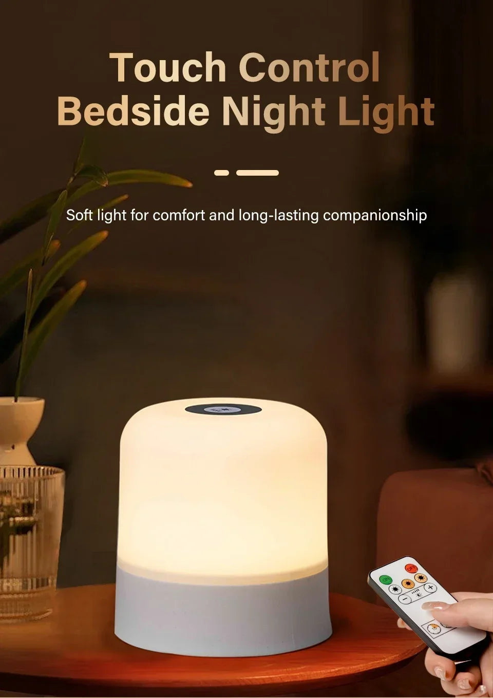 Rechargeable Led Night Light with Remote Control Touch Switch Table Lamp for Reading Bedroom White RGB Color Dimmable Portable