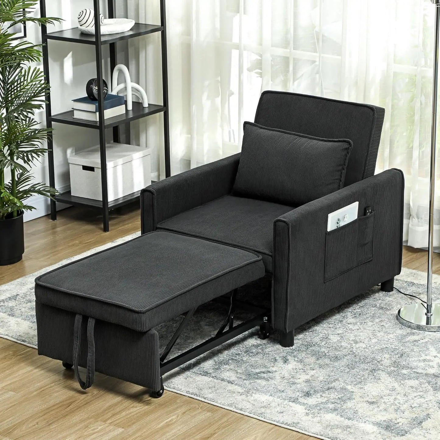 3-in-1 Convertible Chair Bed, Multi-Functional Single Sofa Bed, Pull Out Sleeper Chair with Adjustable Backrest