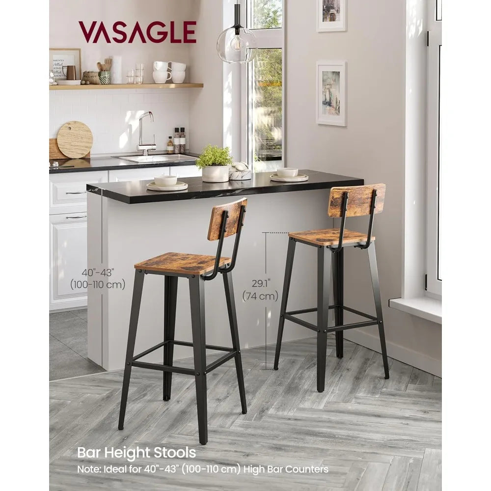 VASAGLE Set of 4 Bar Stools, Bar Height Stools, 29.1 Inches Tall Barstools with Back, Counter Bar Chairs for Kitchen Island, Ste