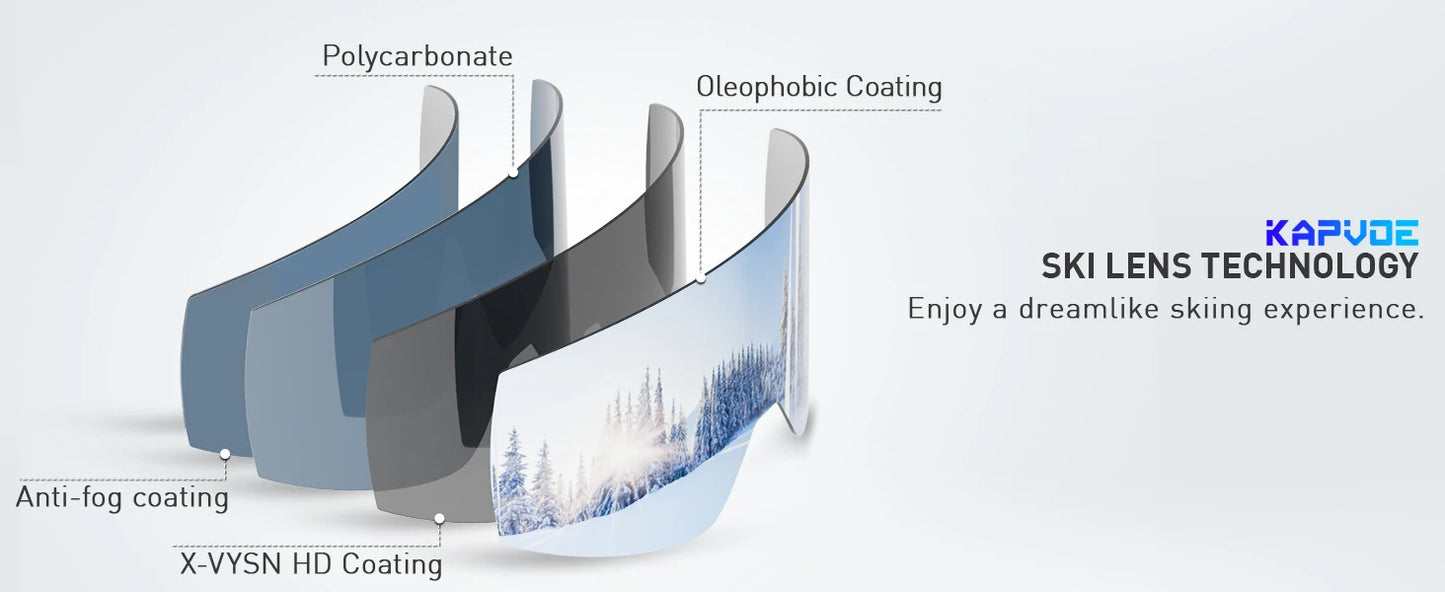 KAPVOE New Outdoor Photochromic Ski Goggles Men Snowboard Glasses Women Winter Snow Sunglasses UV400 Magnetic Attraction Lens