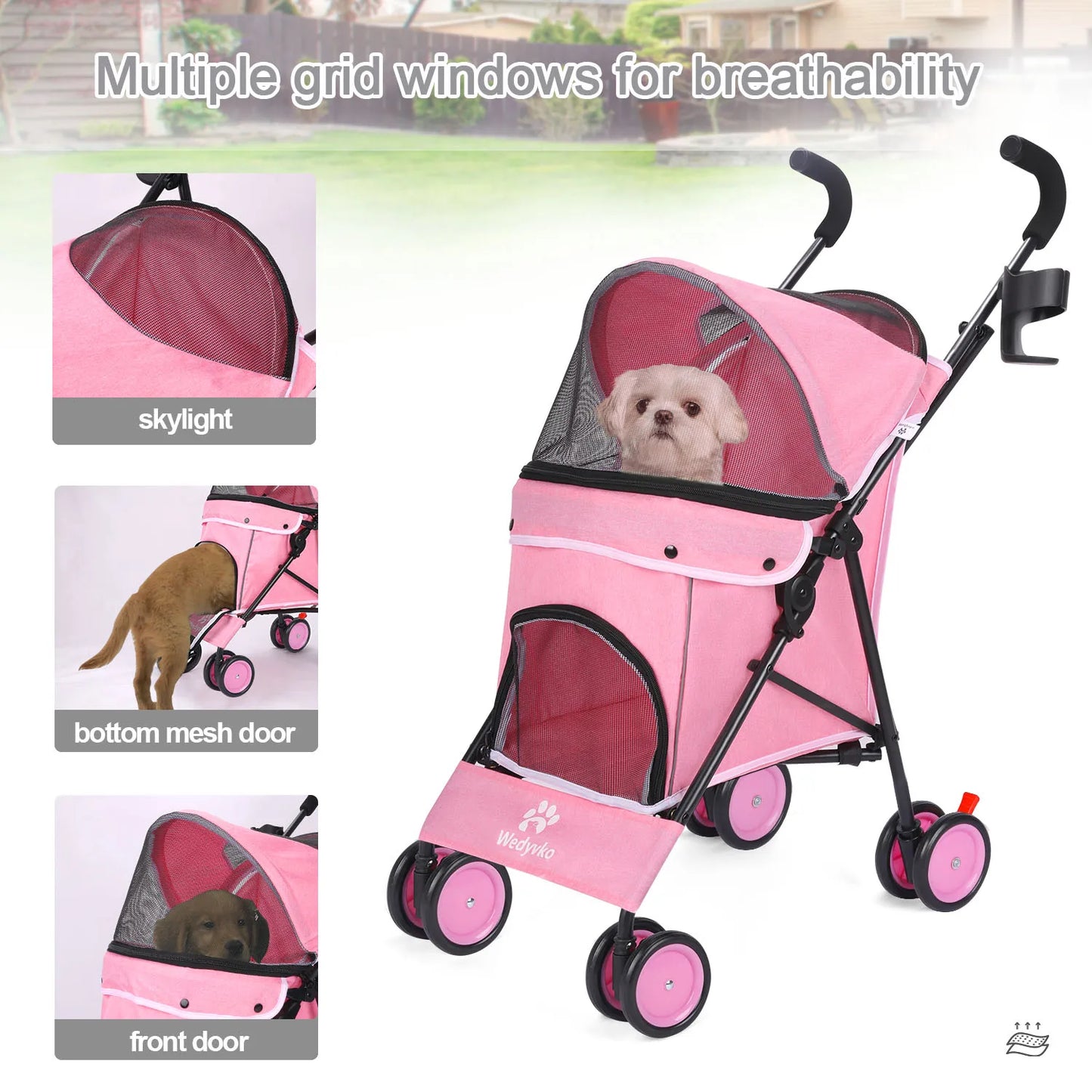 Pet Dog Stroller 4 Wheels Puppy Stroller Rotate with Brakes Storage for Dogs Cats Travel Pet Suplies Outdoor 애완견 유모차
