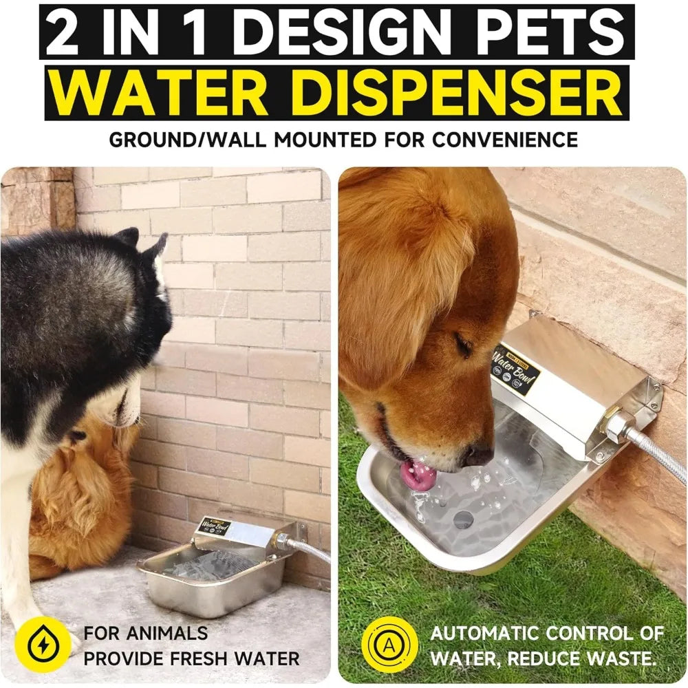 Automatic Water Dispenser for Dogs, 3L /101 oz 304 Stainless Steel Dog Water Feeder, Auto-Fill Large Waterer for Pets & Livestoc