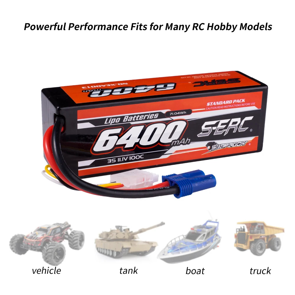 SUNPADOW 2S 3S 4S Lipo Battery for 6400mAh 7.4V 11.1 EC5 Plug 100C for RC Car Plane DJI Truck Tank Buggy Racing Boat Models 2pcs