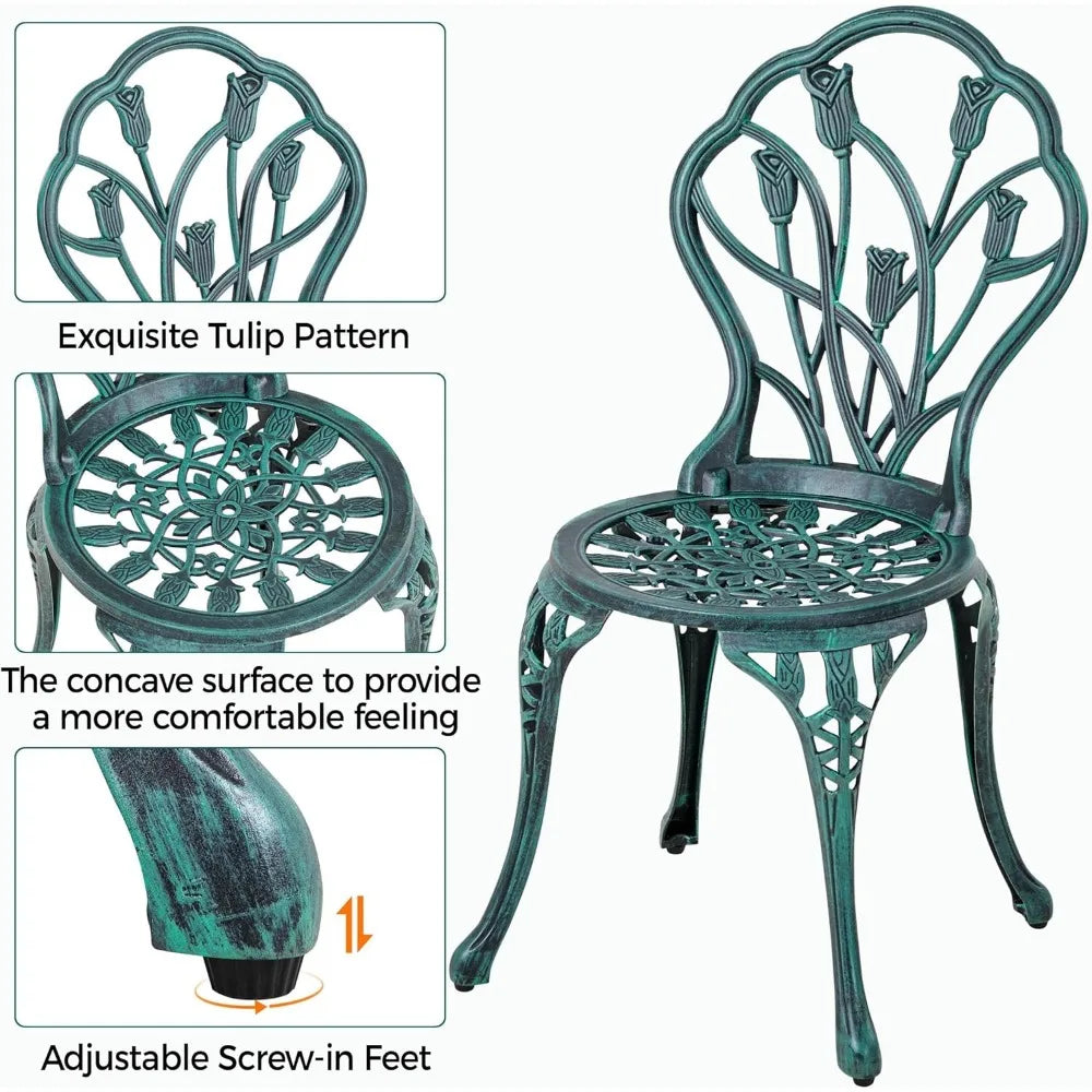 Yaheetech Patio Bistro Sets 3 Piece Cast Aluminum Bistro Table and Chairs Set, Cast Aluminum Bistro Table and Chairs Set of 2 wi