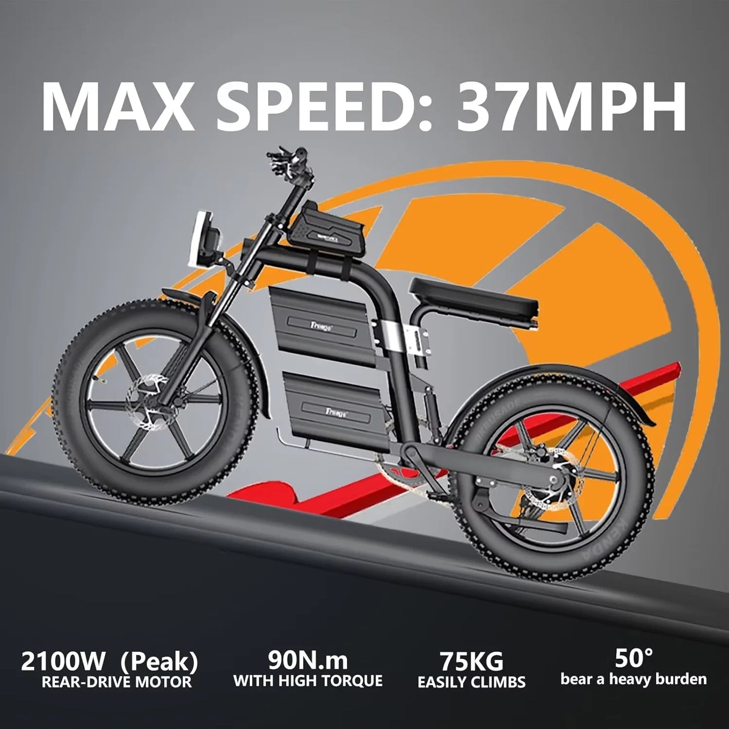 FREEGO Electric Bike for Adults 2100W Peak 40Ah Dual Battery  37MPH Off Road Fat Tire Electric Motorcycle with Full Suspension