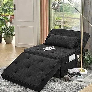 Convertible Ottoman Sleeper Chair with Adjustable Backrest and Pillow, Multi-Functional Sofa Bed for Comfortable Rest and Relaxa