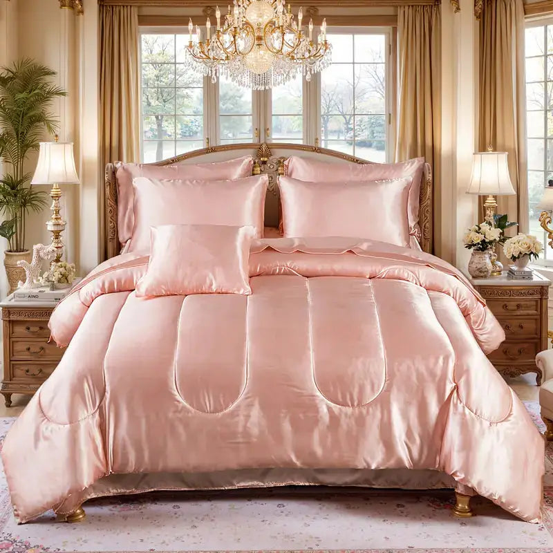 3pcs Reversible Silky Bedding Set, Luxury Soft Satin Comforter with 2 Satin Pillowcases, Lightweight Duvet Insert for All Season