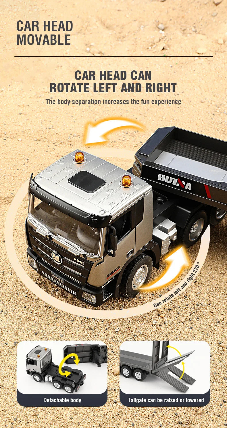 Huina 1318 Rc Truck Remote Control Alloy 1/18 9Ch 2.4G Transport Truck Model Electric Toy with Flatbed Trailer for Kids Boy Gift