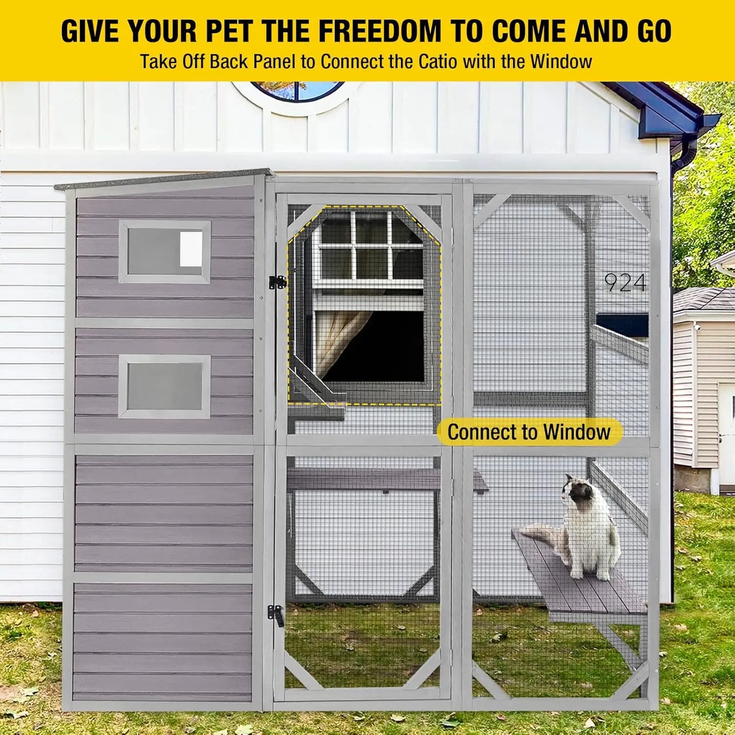 Large Cat Catio 4 Tiers Cat Enclosures House for Outdoor Indoor Cats with Weatherproof Roof,  5 Windows 70" H 77" L