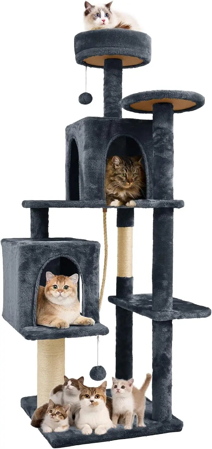 Cat Tree Tower Condo for Indoor Cats, Soft Plush Multi-Level Climbing Tree Cat House with 1 360° Rotating Cat Cave