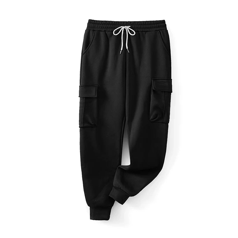 Men s Stylish Fleece Jogger Pants with Adjustable Drawstring Waistband Solid Color Casual Trousers for Fall and Winter