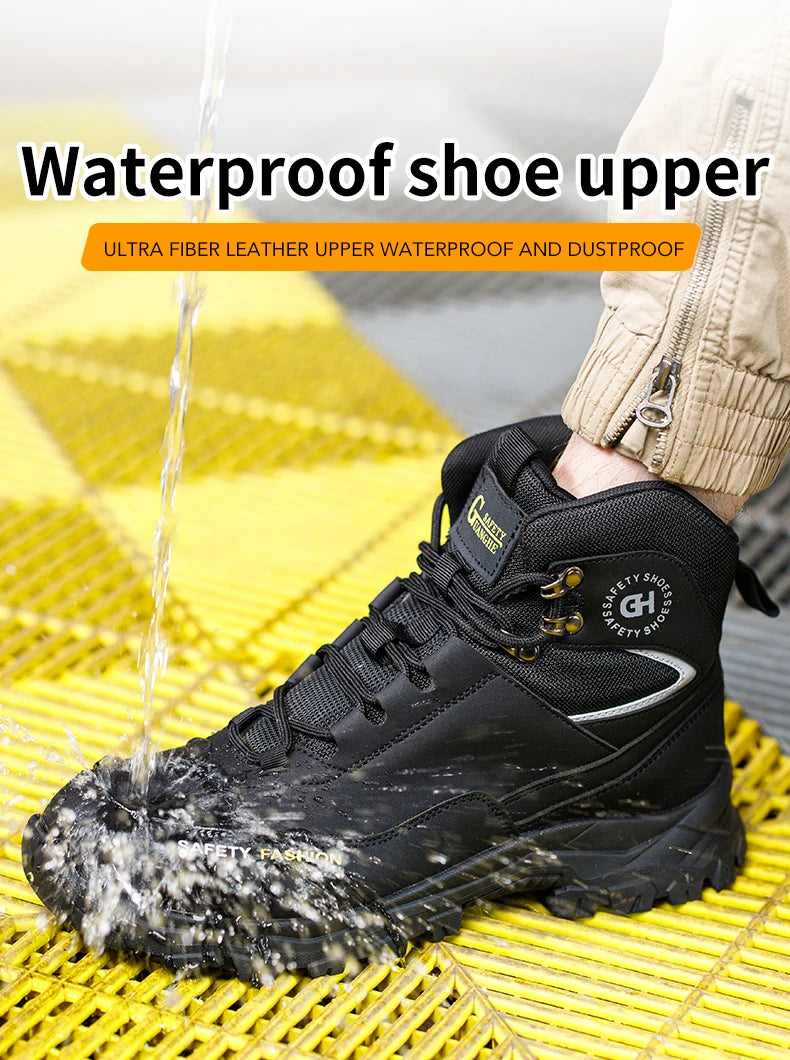 High Top Safety Shoes Men Steel Toe Work Shoes Men Work Safety Boots Anti Smash Safety Indestructible Waterproof Platform Boots