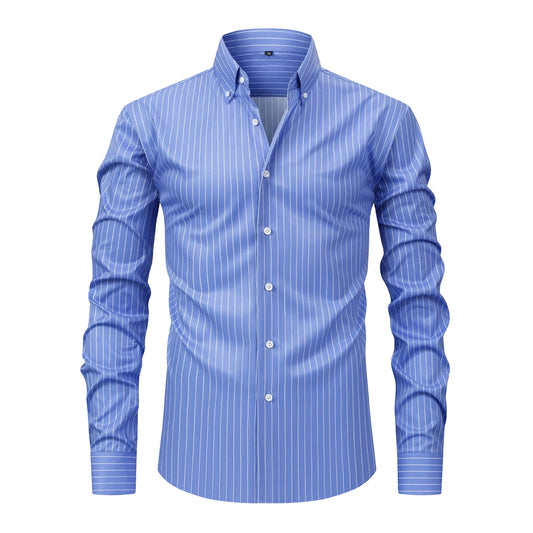 Men s Classic Striped Shirt with Long Sleeves and Turn Down Collar Perfect for Spring and Autumn Casual Wear Featuring Button