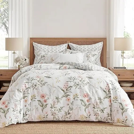 Blush, Green, and White Floral Reversible King/California King Comforter Set with 2 Pillowcases by Levtex Home