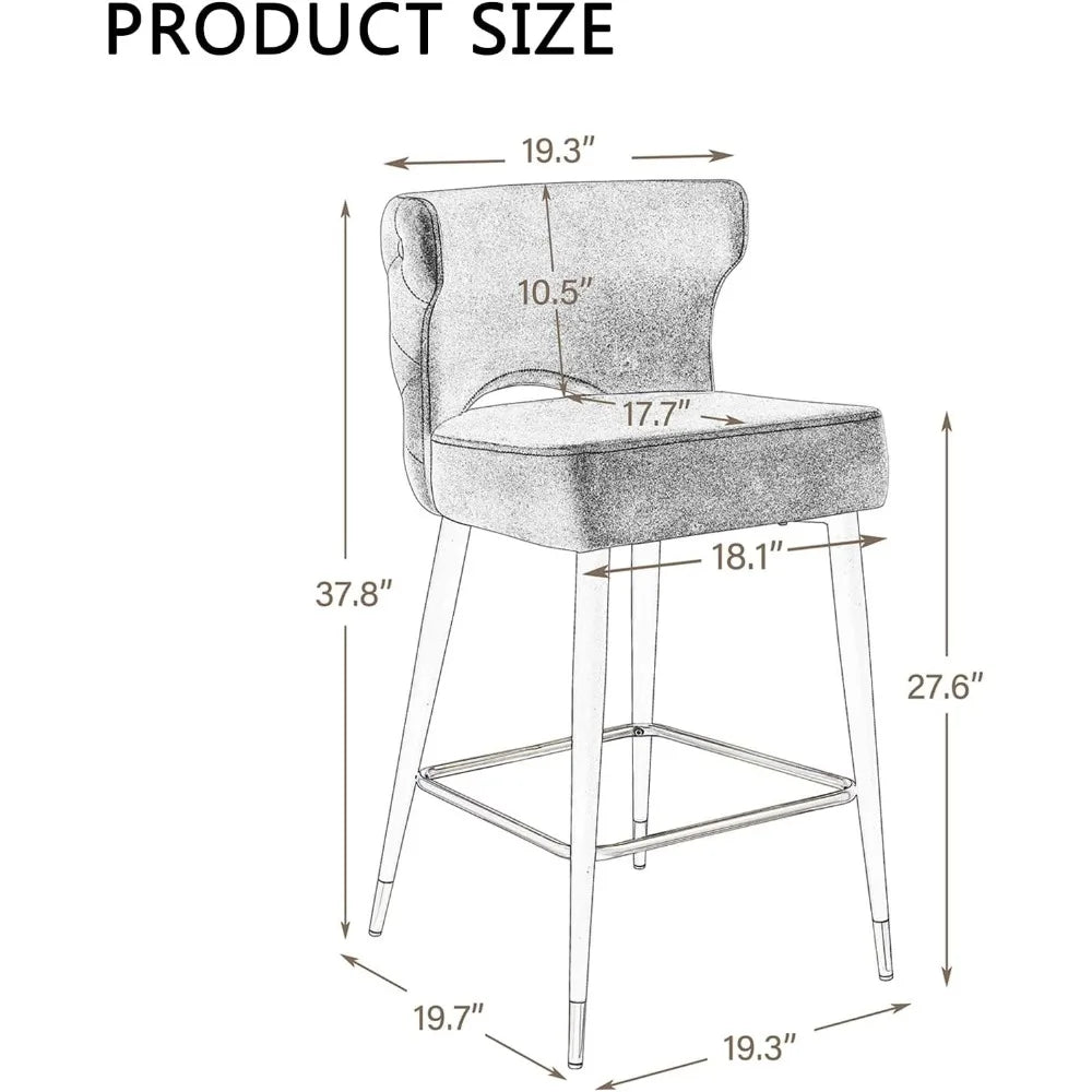 Counter Height Bar Stools Set of 2,Upholstered Kitchen Bar Chair with Footrest, 26.4" Kitchen Counter Stool Thick Cushion Metal
