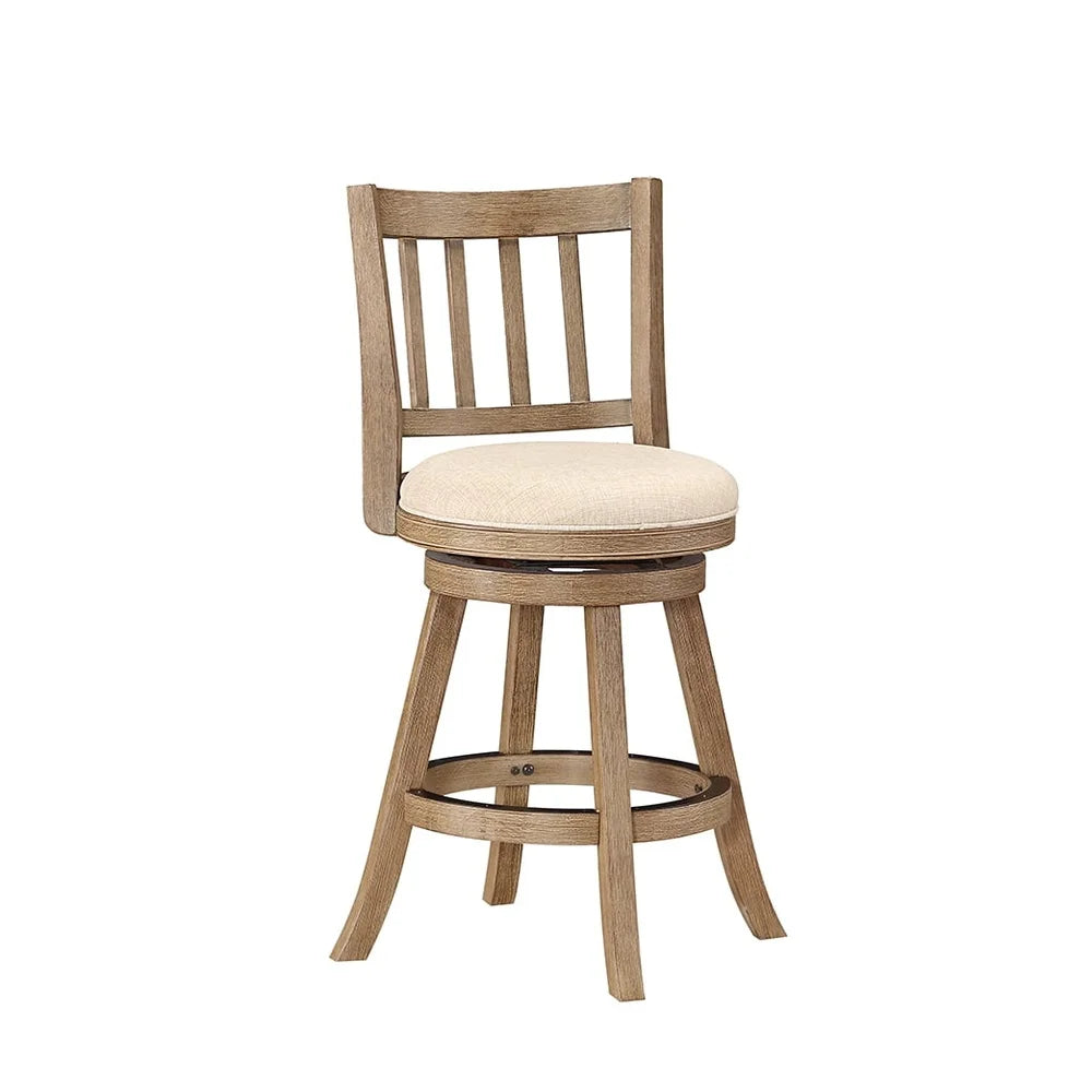 Eco-Friendly Rubberwood Swivel Bar Stool with Plush Foam Cushion Linen Upholstery Kitchen Dining Room Bar Use
