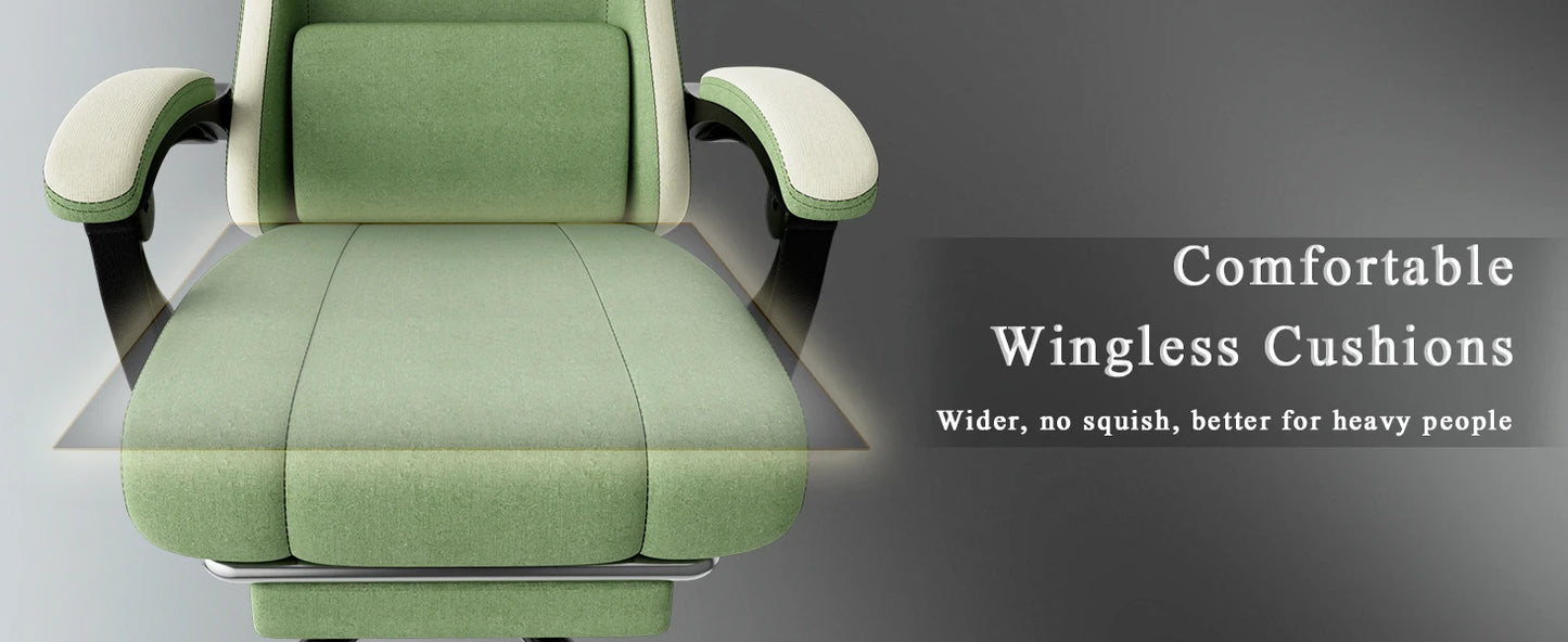 Ergonomic Gaming Chair with Pocketed Spring Cushion, Breathable Fabric Computer Chair with Footrest, Adjustable Lumbar Support V