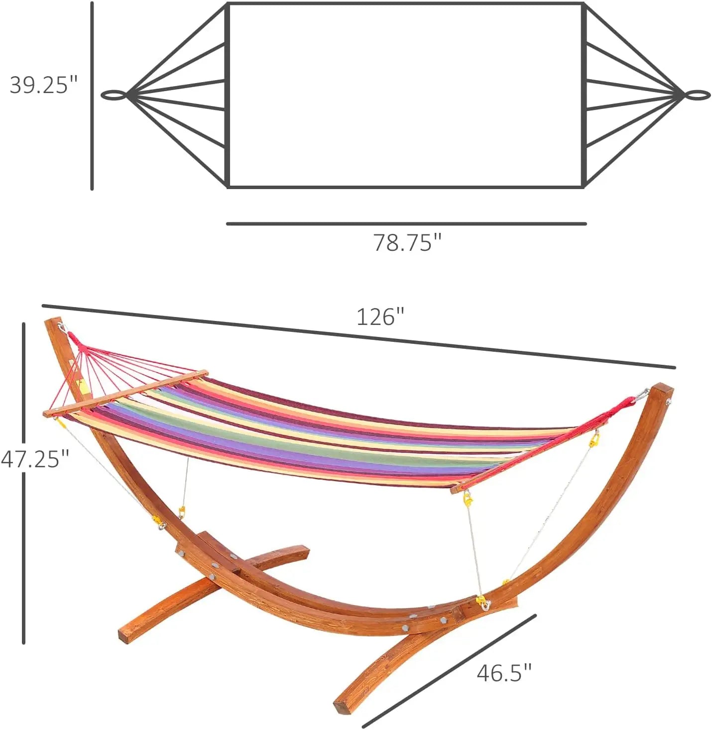 10' Wood Outdoor Hammock, Hammock with Stand Rainbow Bed, Heavy Duty Roman Arc Hammock for Single Person for Patio Backyard