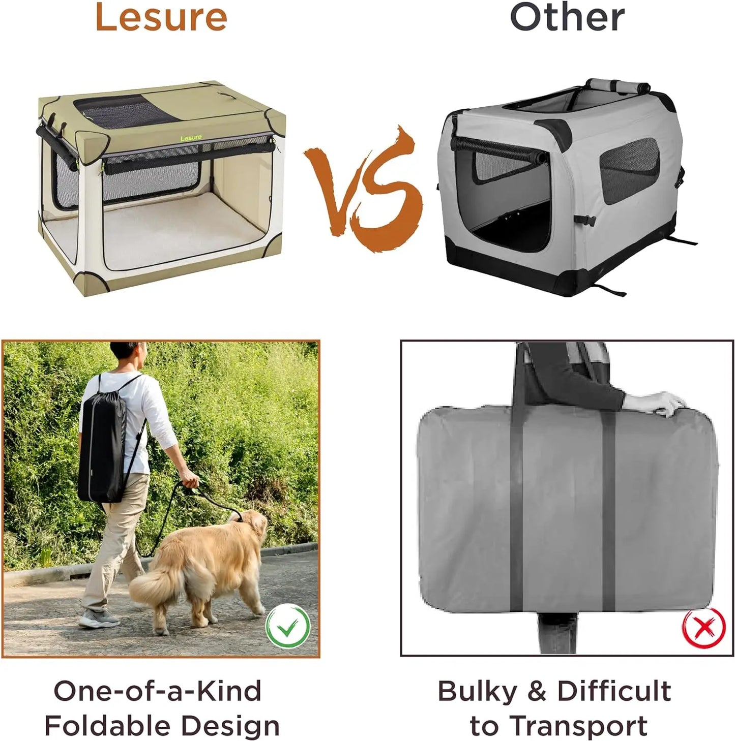 Soft Collapsible Dog Crate - 42 Inch Portable Travel Dog Crate for Extra Large Dogs Indoor & Outdoor, 4-Door Foldable