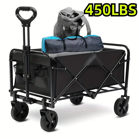 450 lbs Folding Trolley, Heavy Duty Utility Portable Foldable Outdoor Beach Field Trolley with 360° All Terrain Wheels, Side Bag