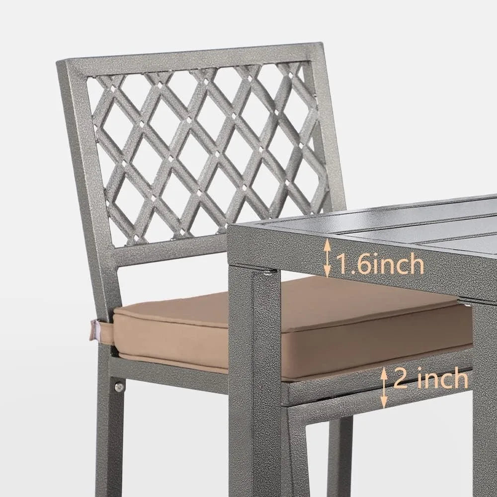 Outdoor Bar Chairs and Table, Metal Outdoor Bar Set, 3 Piece Patio Bar Table Set with Stools & Cushions for Backyard, Porch,