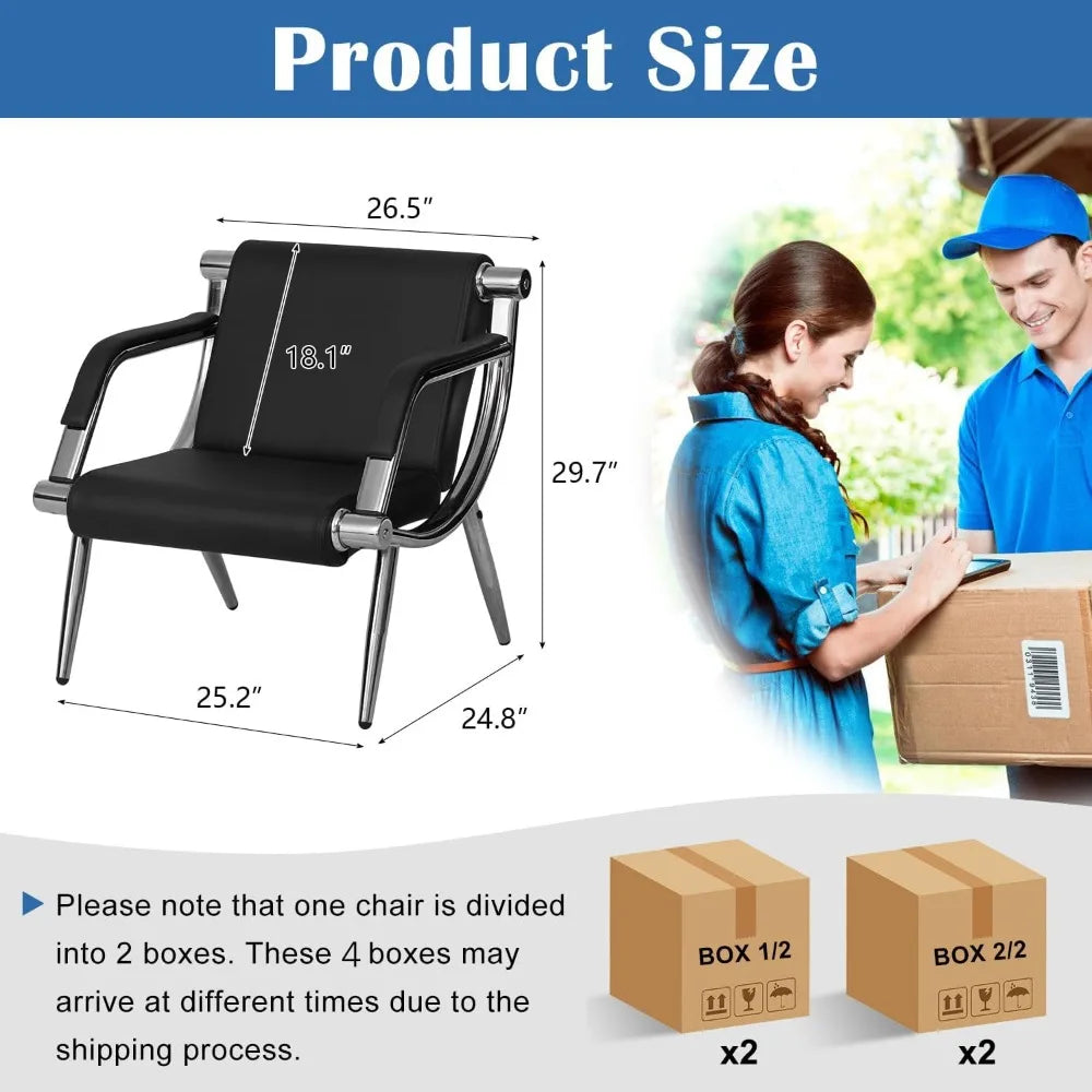 PU Leather Waiting Room Chairs, 2-Piece Set, Office Reception Furniture, Guest Lobby Sofa Seats with Arms for Air Travelers