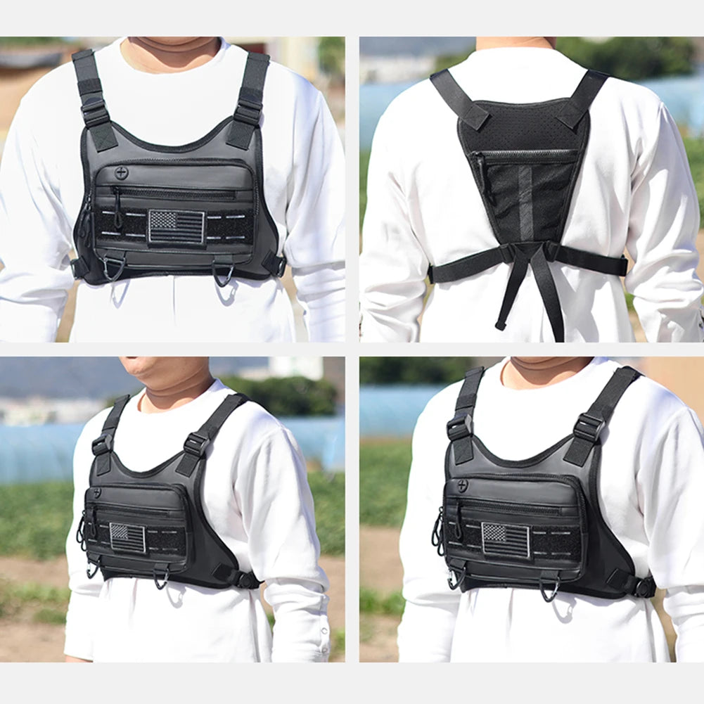Sports Chest Bag Waist Bag Large Capacity Front Chest Pack Running Vest Bag With Built-In Phone Holder Reflective Workout Bag