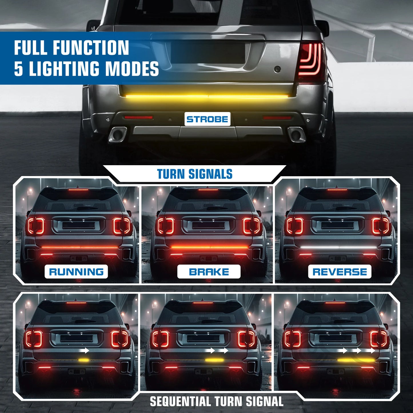 60" Tailgate LED Strip Bar Brake Turn Signal Tail Light LED Tailgate Light Bar Brake Backup Running Strip Led Lights