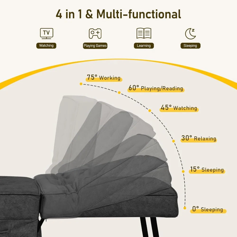Convertible Ottoman Sleeper Chair with Adjustable Backrest and Pillow, Multi-Functional Sofa Bed for Comfortable Rest and Relaxa