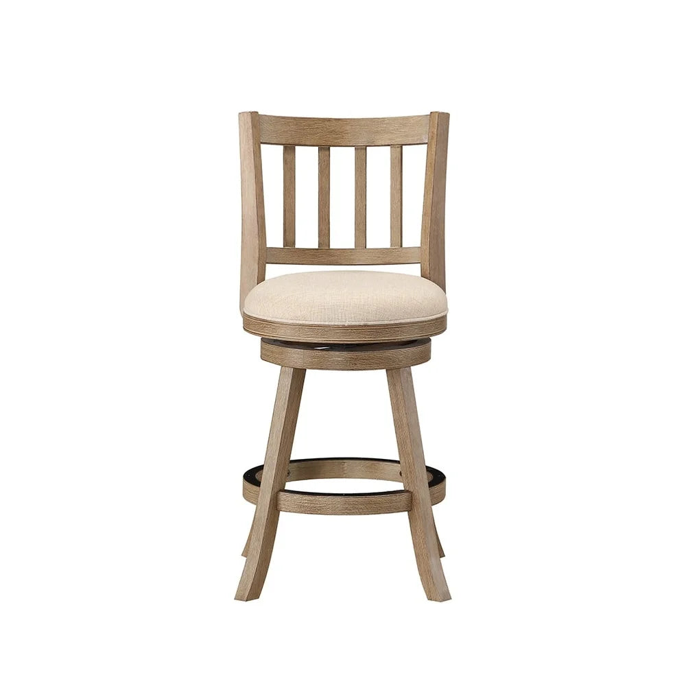 Eco-Friendly Rubberwood Swivel Bar Stool with Plush Foam Cushion Linen Upholstery Kitchen Dining Room Bar Use