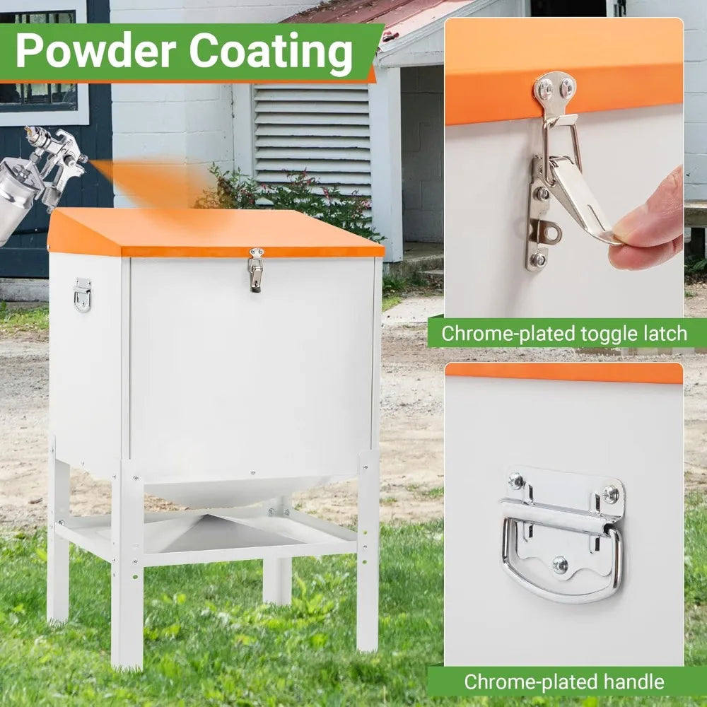 Chicken Feeder, 85LBS Capacity Metal Poultry Feeder (18” x 15.1” x 29.5”) for 16 Chickens, Powder-Coated Steel Feeder w/Waterpro